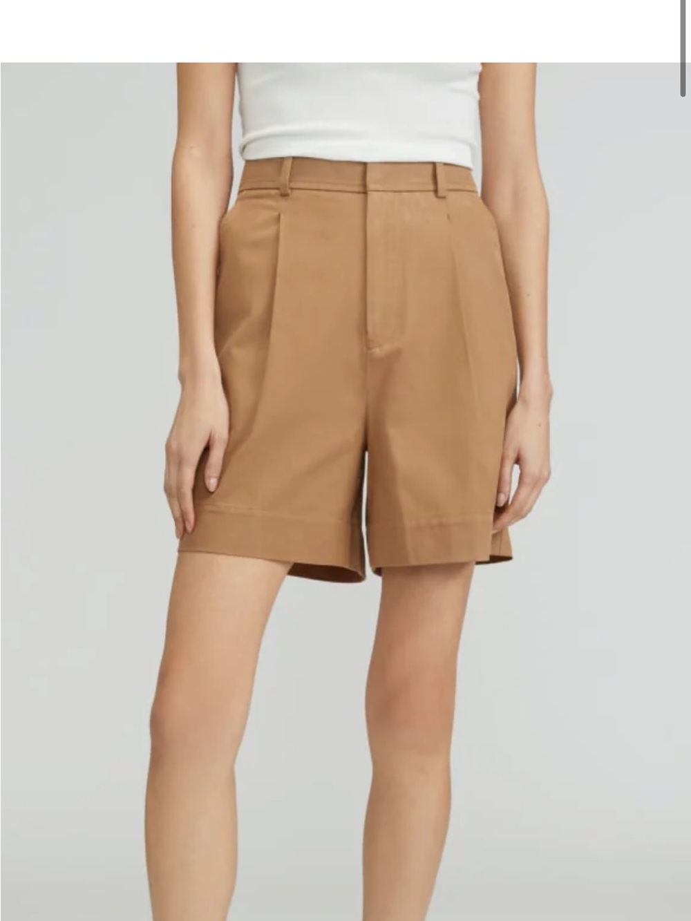Everlane High-Waist Tailored Tan Shorts
